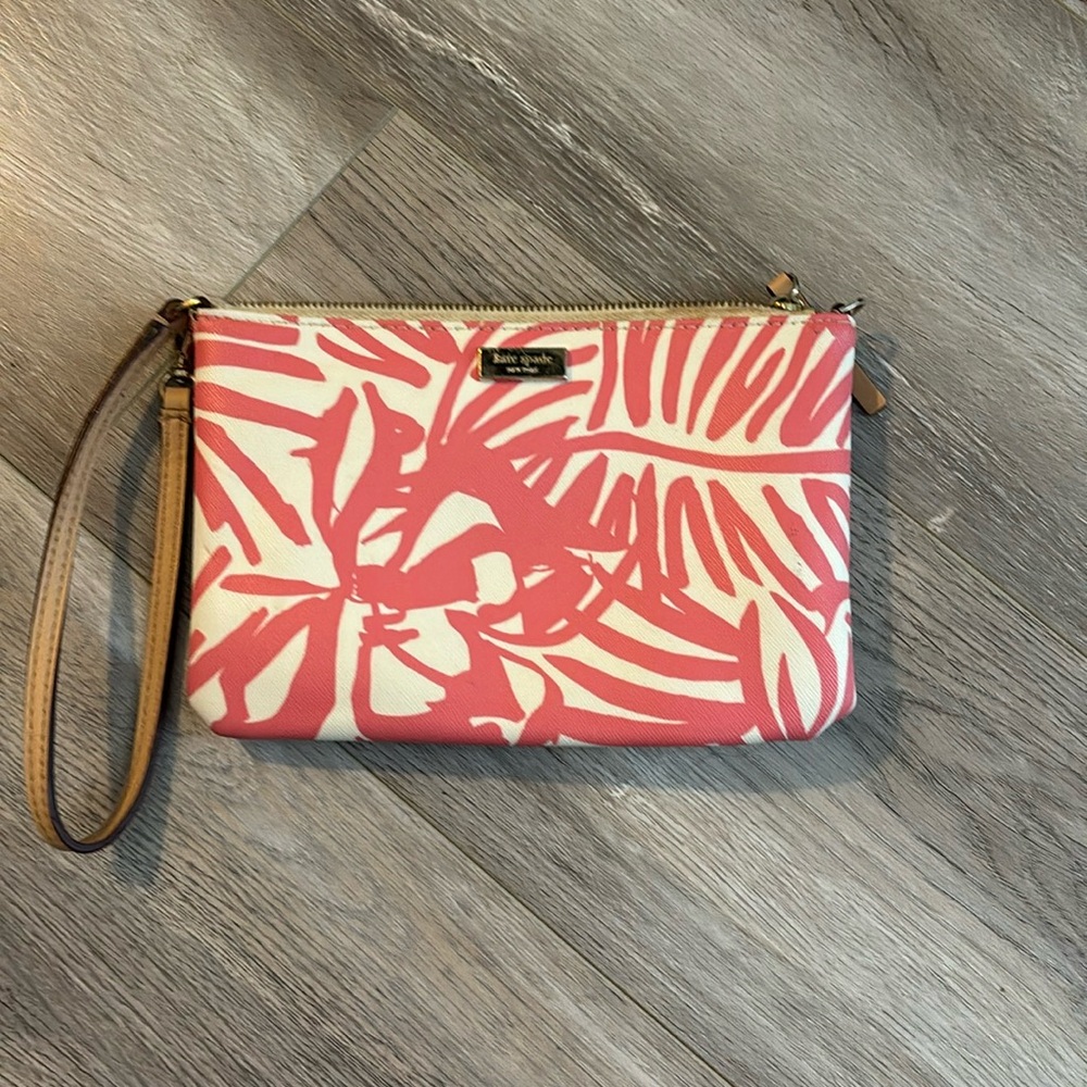 Kate Spade Pink and White Tropical Wristlet